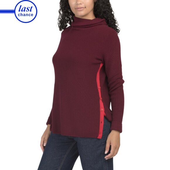 EDINBURGH KNITS Damson Pima Cotton Side Button Sweater - Picture 1 of 2